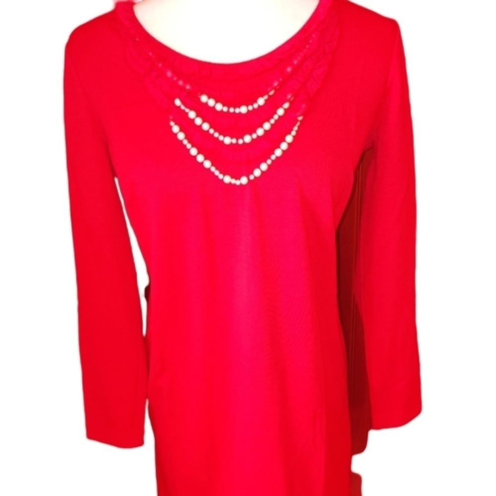Chadwick Red Knit Dress Pearl Accents 10